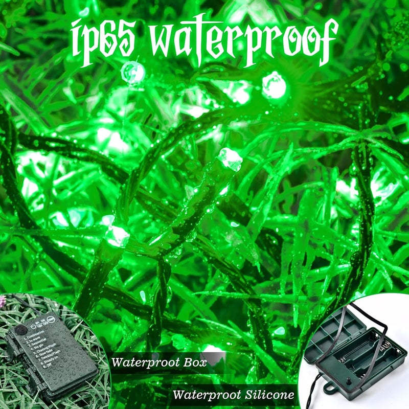 FFZZKJ Christmas Lights String Total 100LED Battery Operated Outdoor 8 Modes with Timer 16.4Ft*2, 50LED*2 Waterproof Fairy Lights Indoor for Christmas Decor, Green, 2-Pack - Image 4